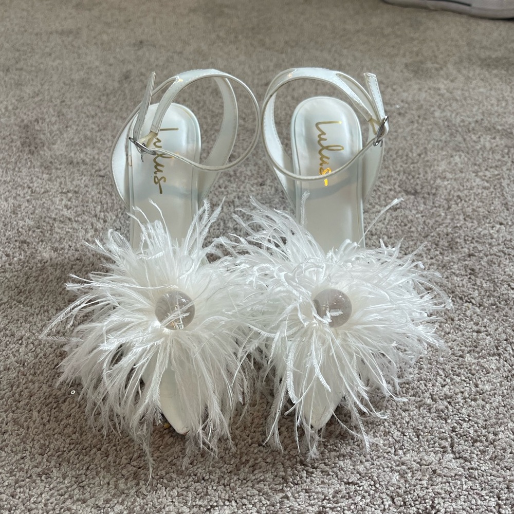 Lulus White Feathered Heels